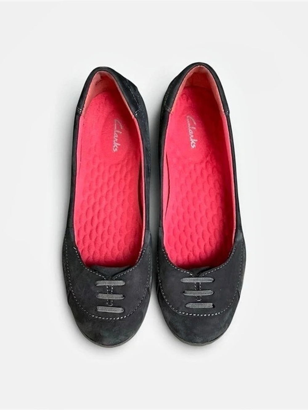 Clarks Collection Haley Braeburn Suede Bungee Flat Comfort Shoe in Black Sz 8.5M